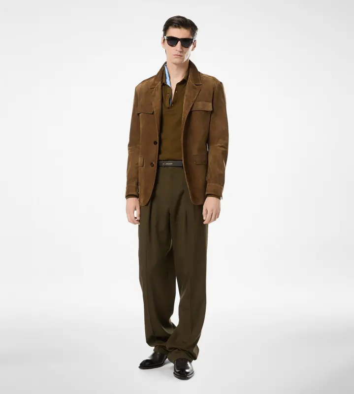 WOOL CASHMERE SILK REPS DOUBLE PLEAT PANT GREEN WOOD online